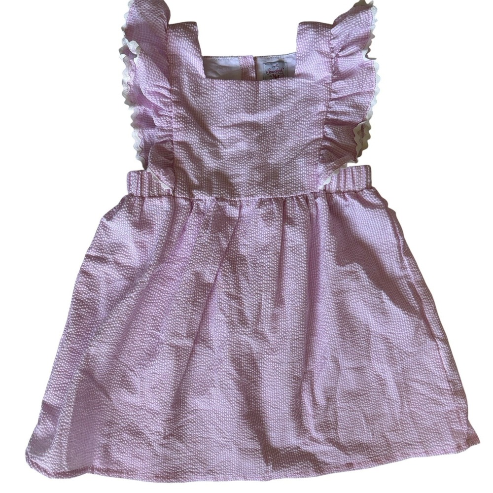 Smocked or Not Pink Gingham Pinafore Dress 4T Seersucker Flutter Sleeve Boutique